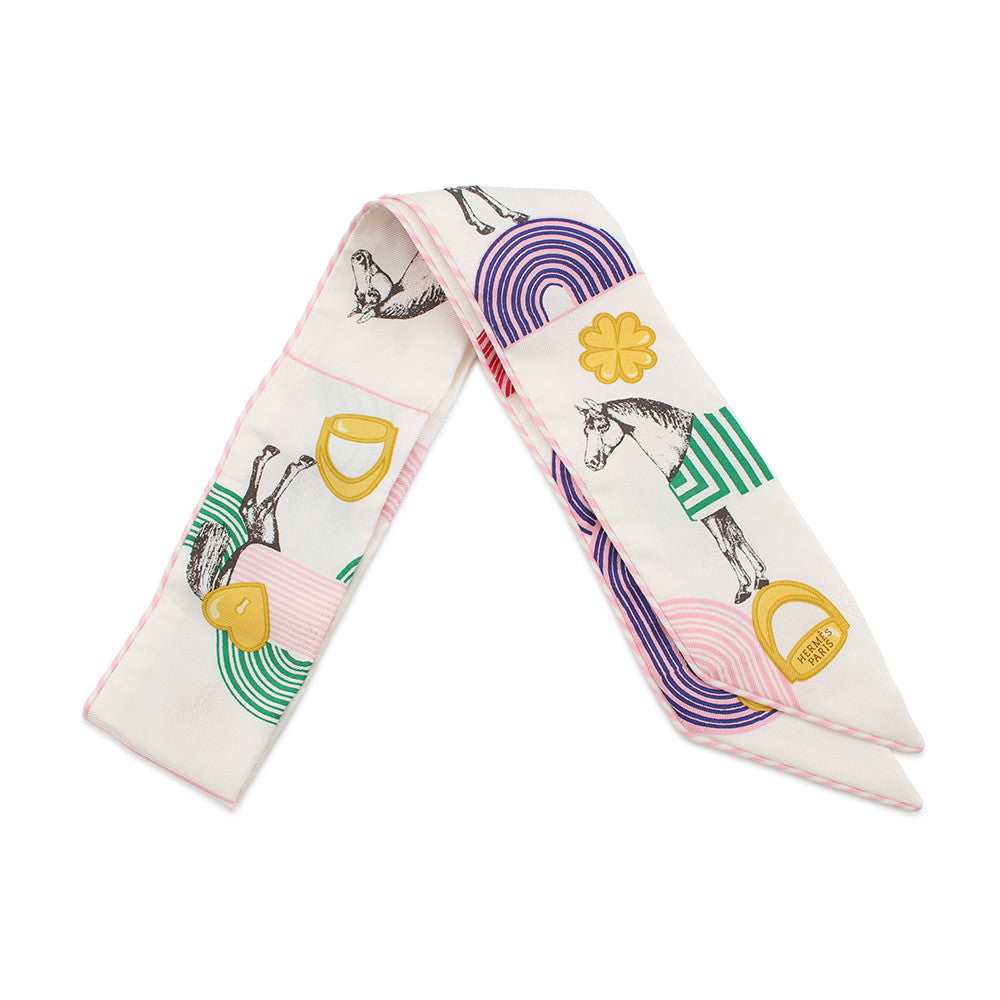 HERMES Twilly Garde Robe Pop Blanc/Multicolor Silk100%