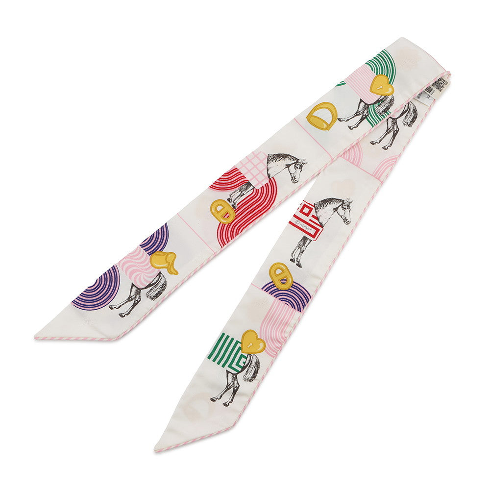 HERMES Twilly Garde Robe Pop Blanc/Multicolor Silk100%
