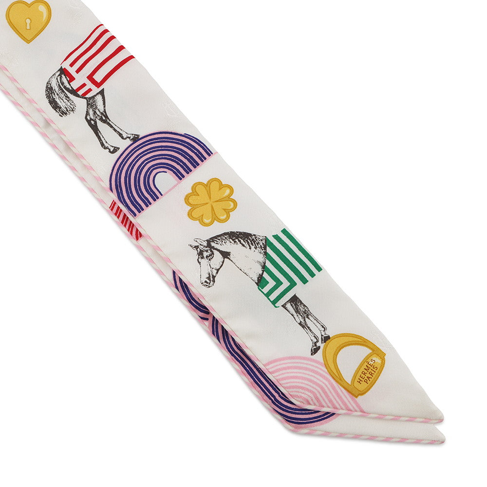 HERMES Twilly Garde Robe Pop Blanc/Multicolor Silk100%