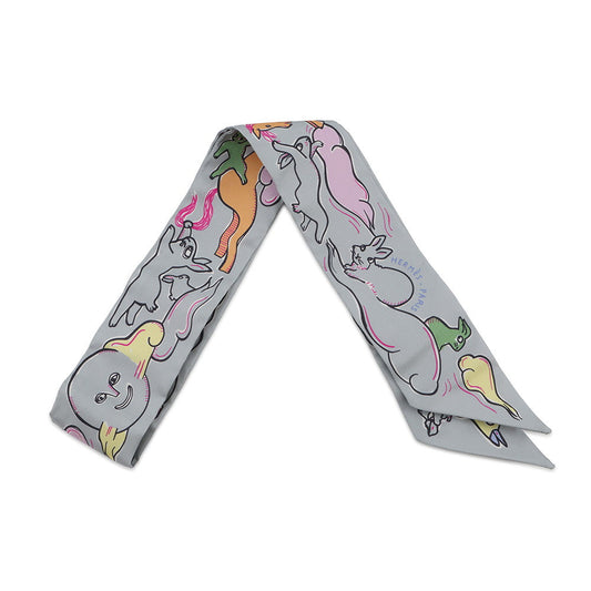 HERMES Twilly A Thousand and One Rabbits Mille et Un Lapins Gripere/Rose/Jaune Silk100%