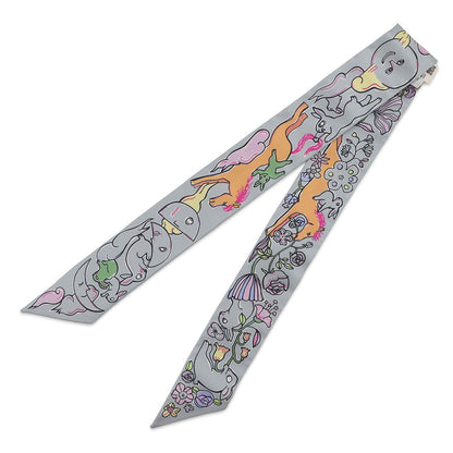 HERMES Twilly A Thousand and One Rabbits Mille et Un Lapins Gripere/Rose/Jaune Silk100%