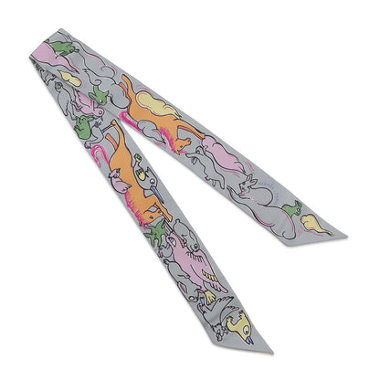 HERMES Twilly A Thousand and One Rabbits Mille et Un Lapins Gripere/Rose/Jaune Silk100%