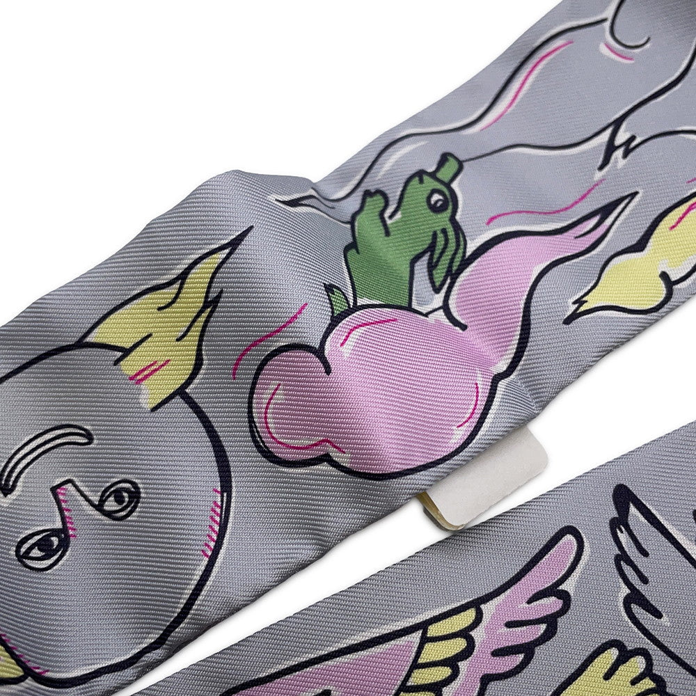HERMES Twilly A Thousand and One Rabbits Mille et Un Lapins Gripere/Rose/Jaune Silk100%