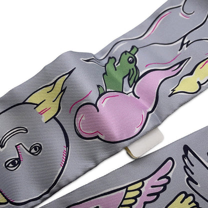 HERMES Twilly A Thousand and One Rabbits Mille et Un Lapins Gripere/Rose/Jaune Silk100%
