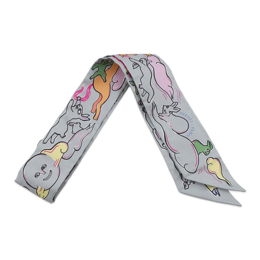 HERMES Twilly A Thousand and One Rabbits Mille et Un Lapins Gripere/Rose/Jaune Silk100%