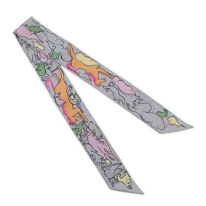 HERMES Twilly A Thousand and One Rabbits Mille et Un Lapins Gripere/Rose/Jaune Silk100%