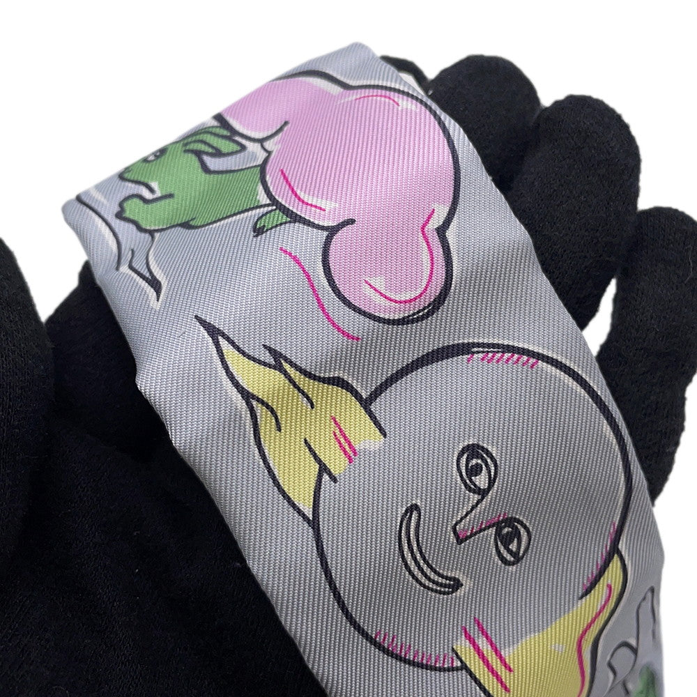 HERMES Twilly A Thousand and One Rabbits Mille et Un Lapins Gripere/Rose/Jaune Silk100%