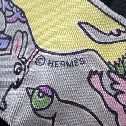 HERMES Twilly A Thousand and One Rabbits Mille et Un Lapins Gripere/Rose/Jaune Silk100%