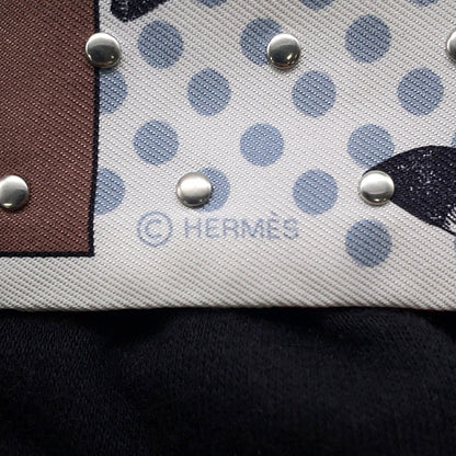 HERMES Twilly Crouthe Cavalier En Formes Blanc/Gris/Brown Silk100%