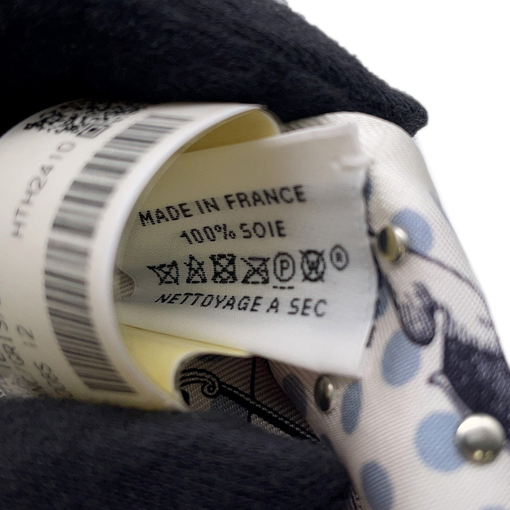 HERMES Twilly Crouthe Cavalier En Formes Blanc/Gris/Brown Silk100%