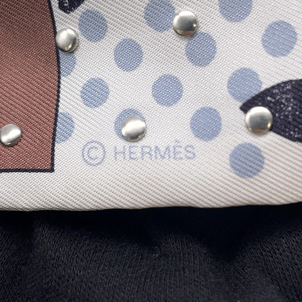 HERMES Twilly Crouthe Cavalier En Formes Blanc/Gris/Brown Silk100%