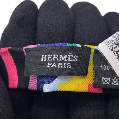 HERMES Twilly Doll Brides de Gala Shadow Black/Jaune/Multicolor Silk100%