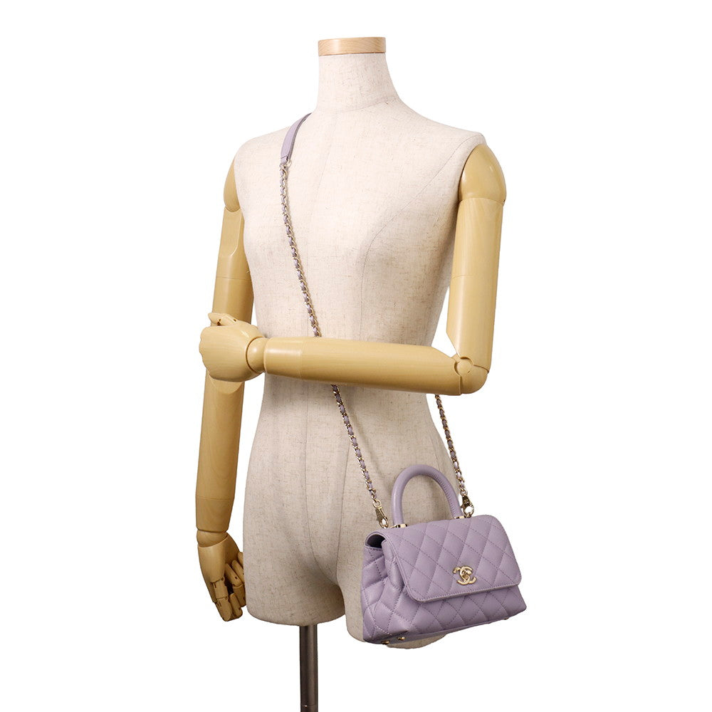 CHANEL Coco handle Light PurpleAS2215 Caviar Leather Size XXS