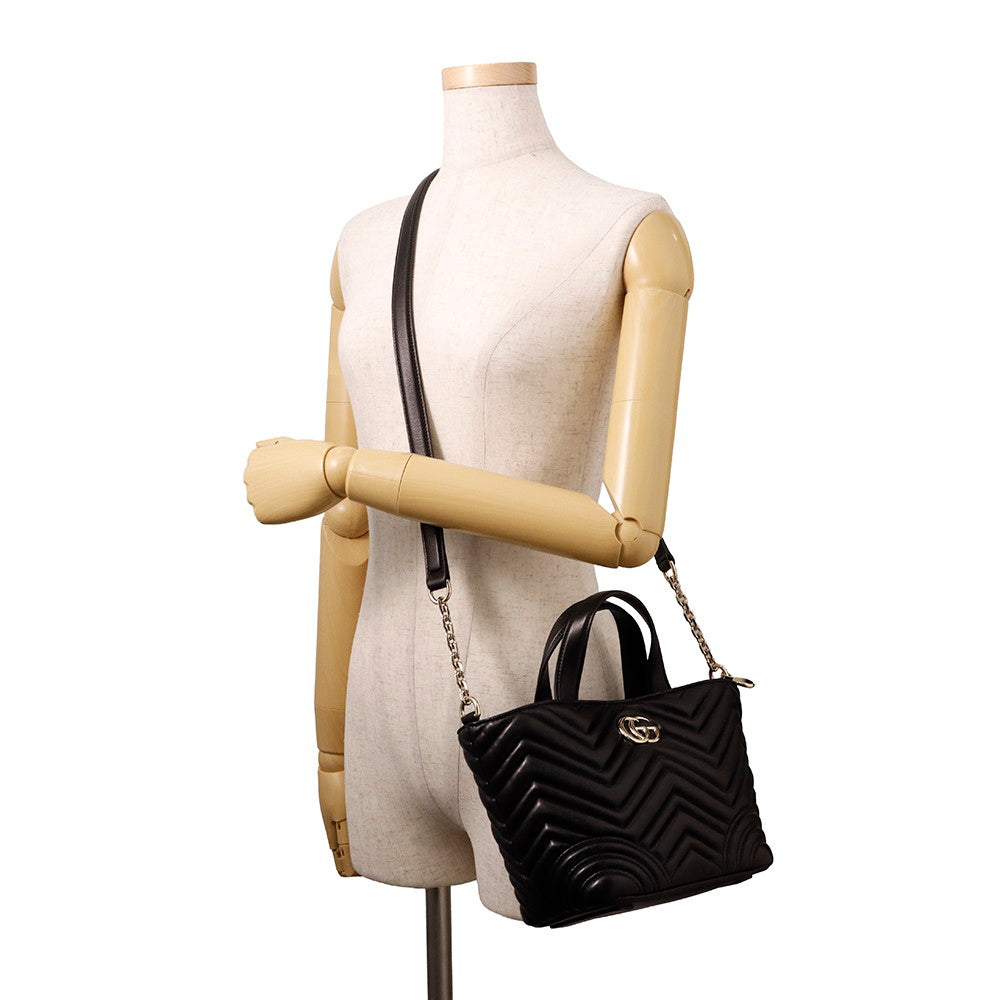 GUCCI GG Marmont Tote Bag Black?847386 Lambskin Size Small