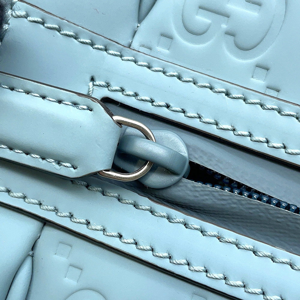 GUCCI Rubber Effect Backpack Light Blue771280 GG rubber effect leather Size Medium