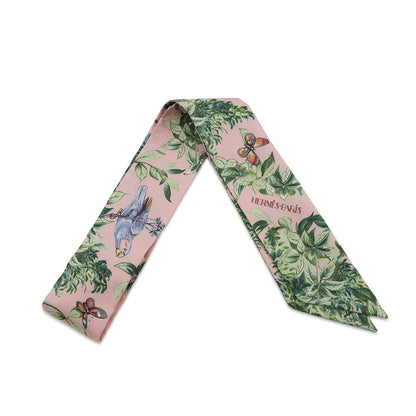 HERMES Twilly Equator Rose Nakul / Green / Gray Silk100%