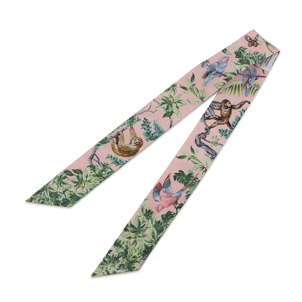 HERMES Twilly Equator Rose Nakul / Green / Gray Silk100%