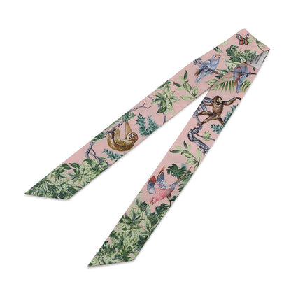 HERMES Twilly Equator Rose Nakul / Green / Gray Silk100%
