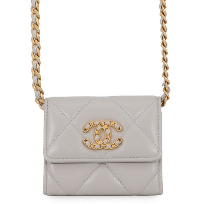 CHANEL CHANEL 19 Flap Compact Chain Shoulder Wallet GrayAP1787 Lambskin