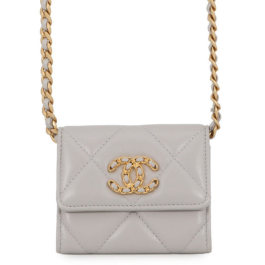 CHANEL CHANEL 19 Flap Compact Chain Shoulder Wallet GrayAP1787 Lambskin