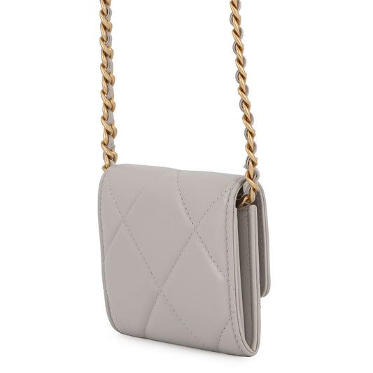 CHANEL CHANEL 19 Flap Compact Chain Shoulder Wallet GrayAP1787 Lambskin