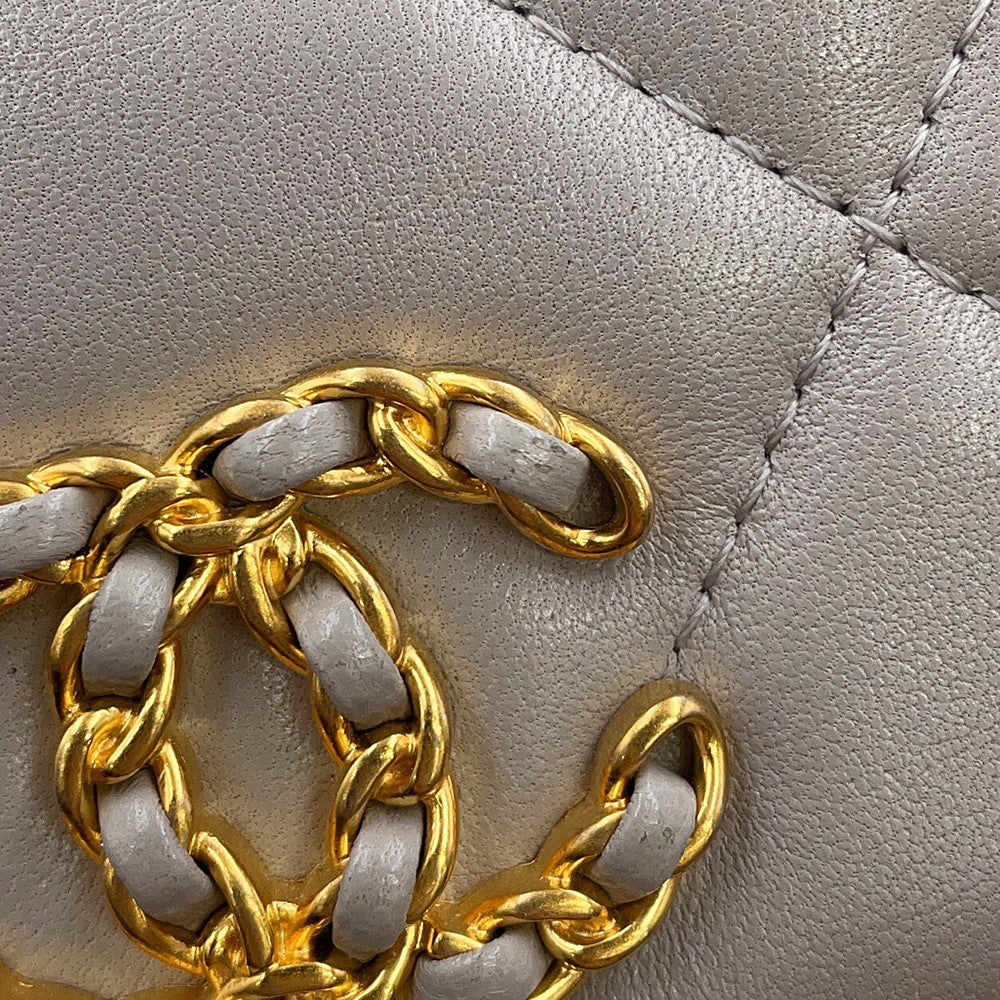 CHANEL CHANEL 19 Flap Compact Chain Shoulder Wallet GrayAP1787 Lambskin