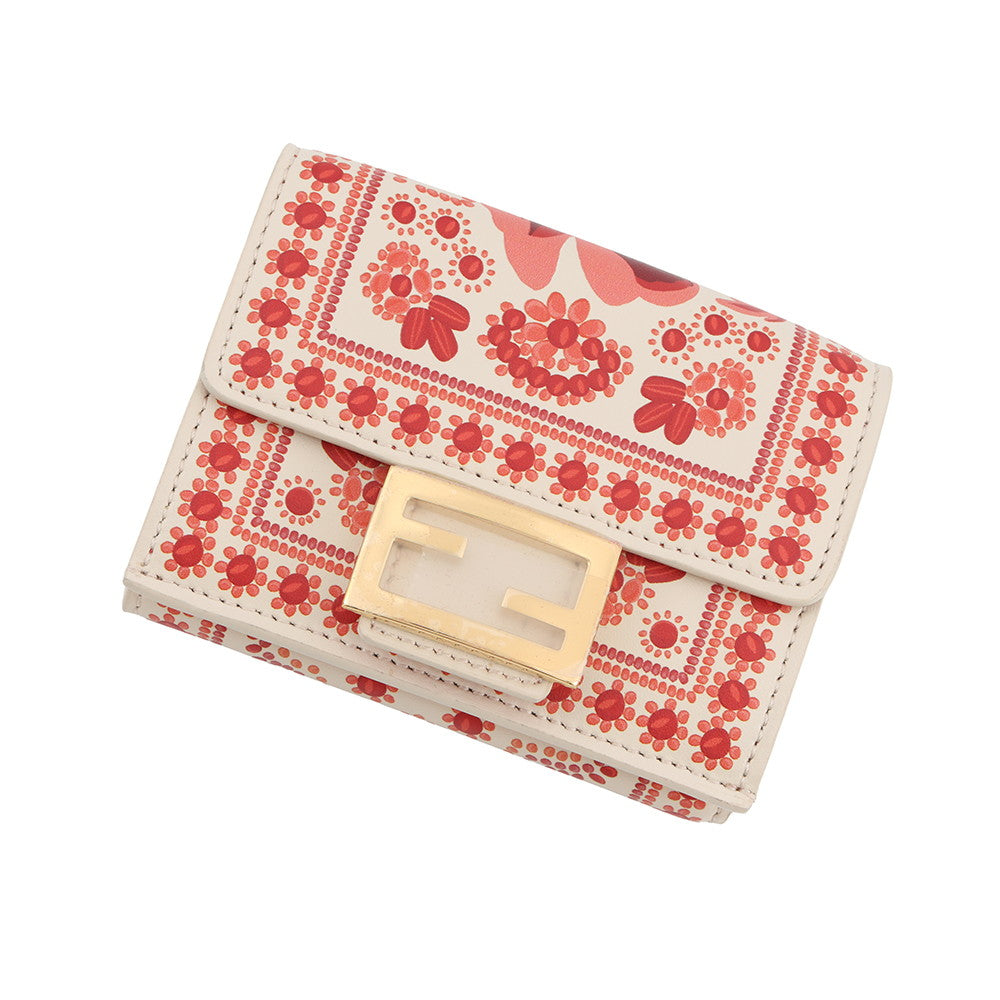 FENDI Baguette Micro Compact Wallet Ivory/Red8M0395 Leather