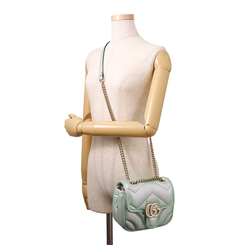 GUCCI GG Marmont ChainShoulder Bag Green739682 Leather Size Mini