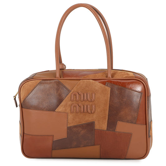 MIUMIU Patchwork Bow Bag CognacBrown5BB117_2CRI_F0046_V_MLN Leather Size Large