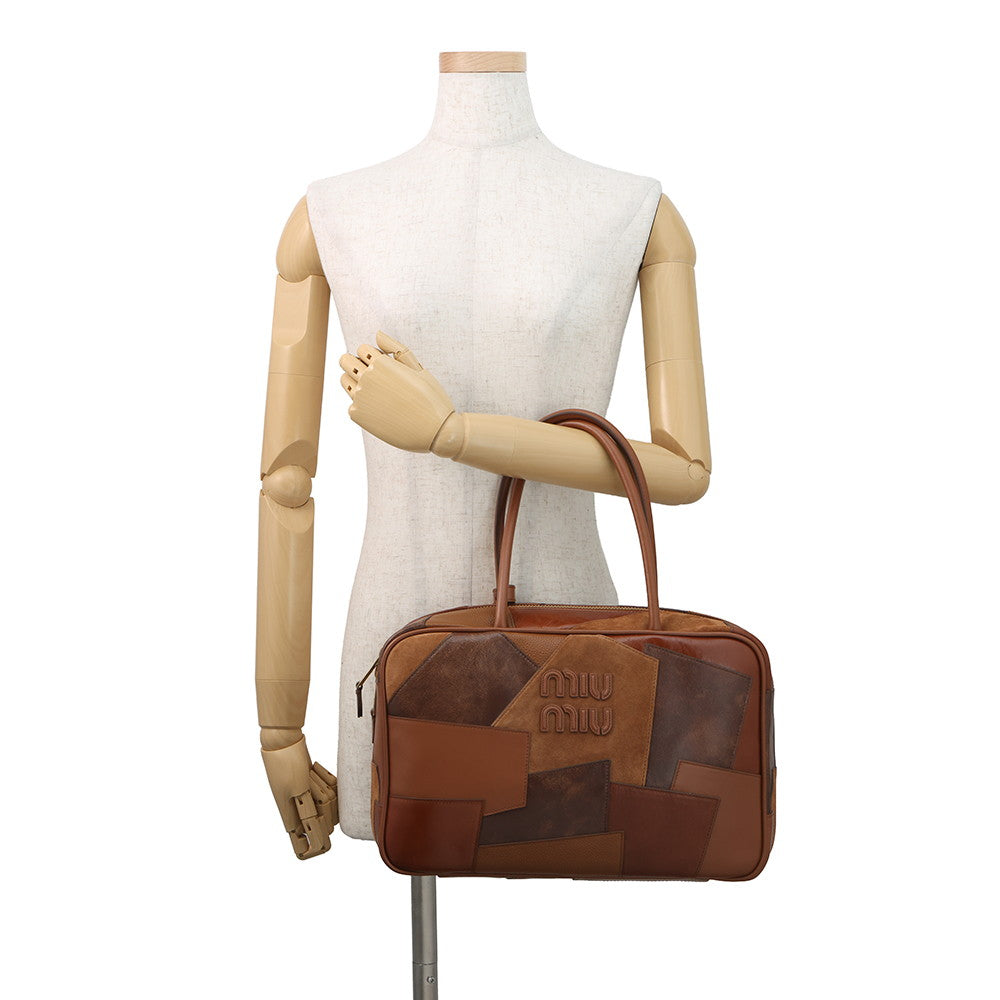 MIUMIU Patchwork Bow Bag CognacBrown5BB117_2CRI_F0046_V_MLN Leather Size Large