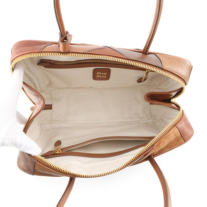 MIUMIU Patchwork Bow Bag CognacBrown5BB117_2CRI_F0046_V_MLN Leather Size Large