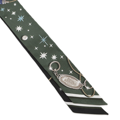 HERMES Twilly C'EST LA FETE Khaki・Fonse /White/Black062743S Silk100%