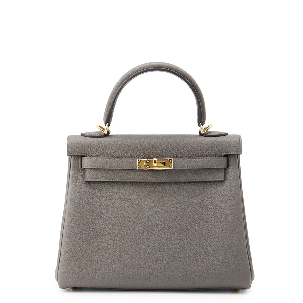 HERMES Kelly Retourne sewing Etain Togo Leather Size 25
