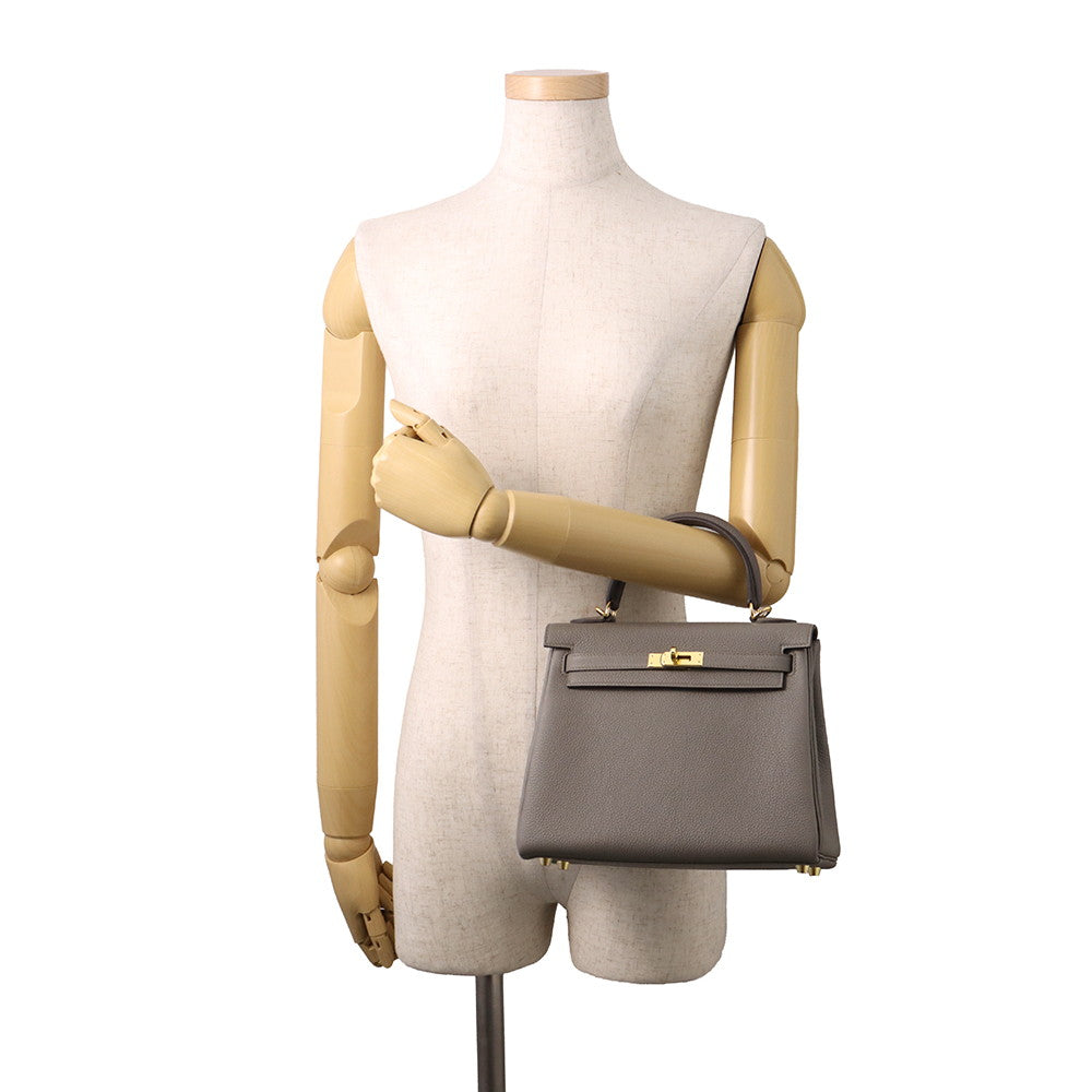 HERMES Kelly Retourne sewing Etain Togo Leather Size 25