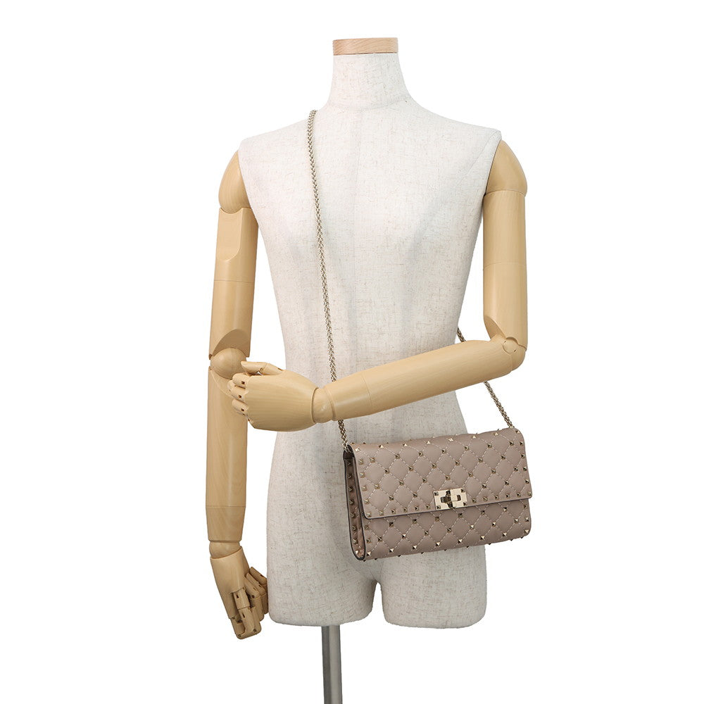 Valentino Garavani Rock Studded Spike Chain 2WAY Shoulder Bag Beige7W2B0137NAP Leather