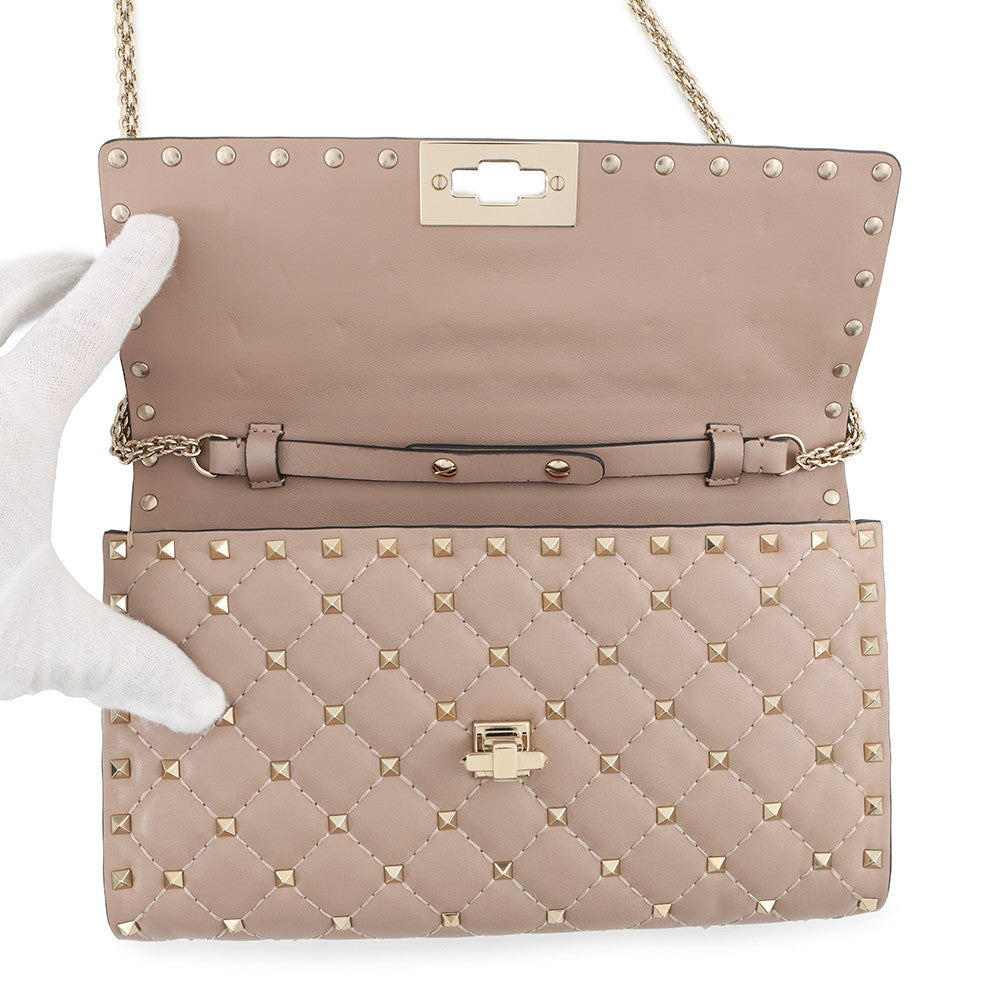 Valentino Garavani Rock Studded Spike Chain 2WAY Shoulder Bag Beige7W2B0137NAP Leather