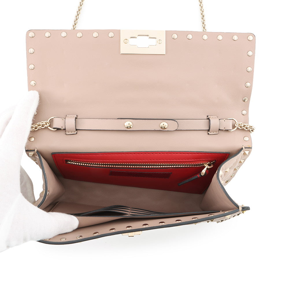 Valentino Garavani Rock Studded Spike Chain 2WAY Shoulder Bag Beige7W2B0137NAP Leather