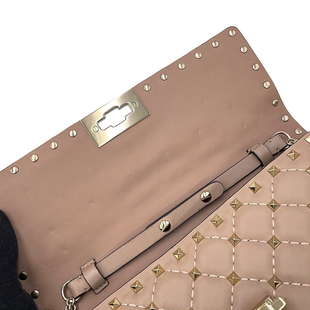 Valentino Garavani Rock Studded Spike Chain 2WAY Shoulder Bag Beige7W2B0137NAP Leather