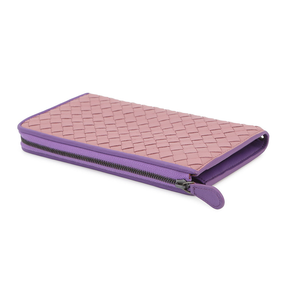 Bottega Veneta L-shaped Zip Around Pink/Purple338137 Leather