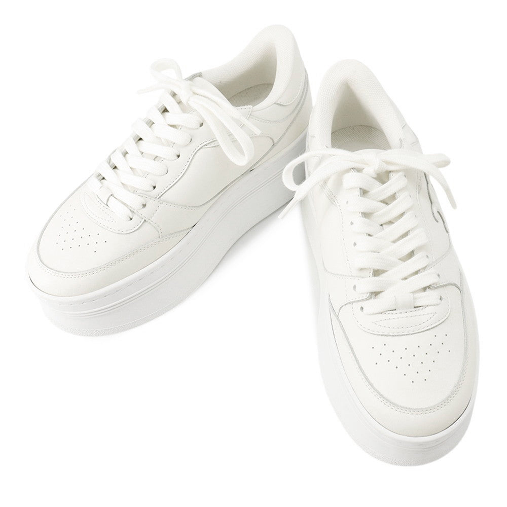 CELINE Triomphe Patch Block Wedge Sneakers Optic White366475189C.01OP Calf Leather Lining Textile Rubber Size 35