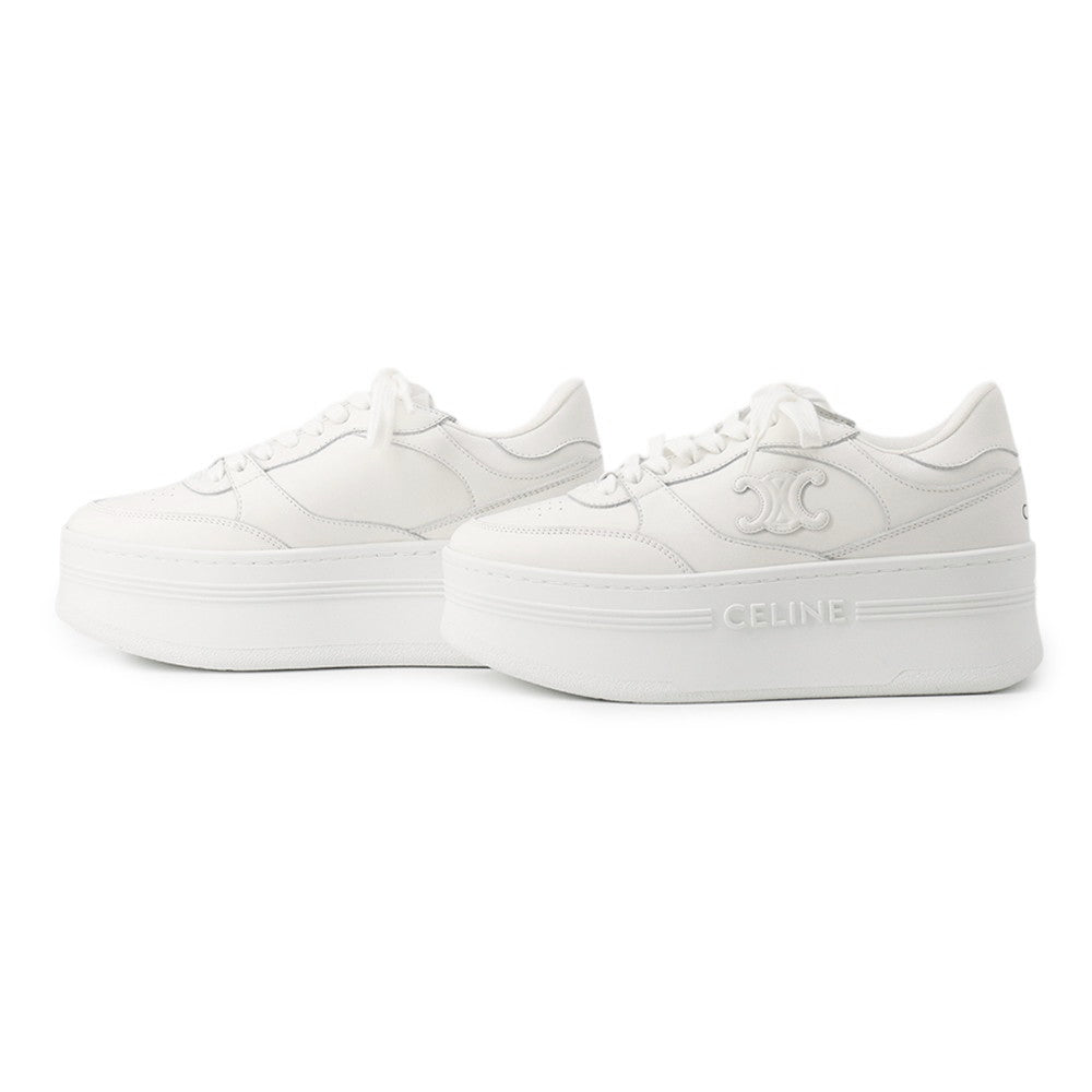 CELINE Triomphe Patch Block Wedge Sneakers Optic White366475189C.01OP Calf Leather Lining Textile Rubber Size 35