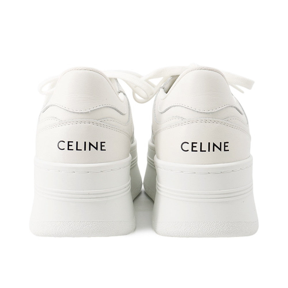 CELINE Triomphe Patch Block Wedge Sneakers Optic White366475189C.01OP Calf Leather Lining Textile Rubber Size 35