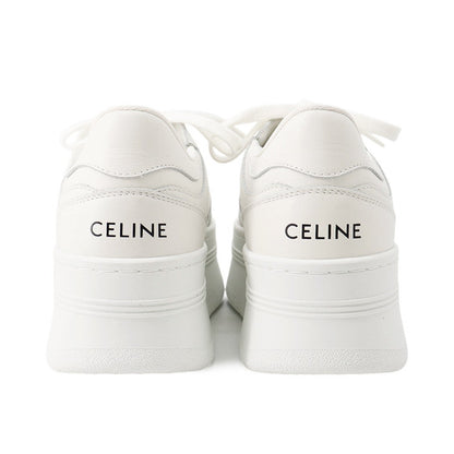CELINE Triomphe Patch Block Wedge Sneakers Optic White366475189C.01OP Calf Leather Lining Textile Rubber Size 35