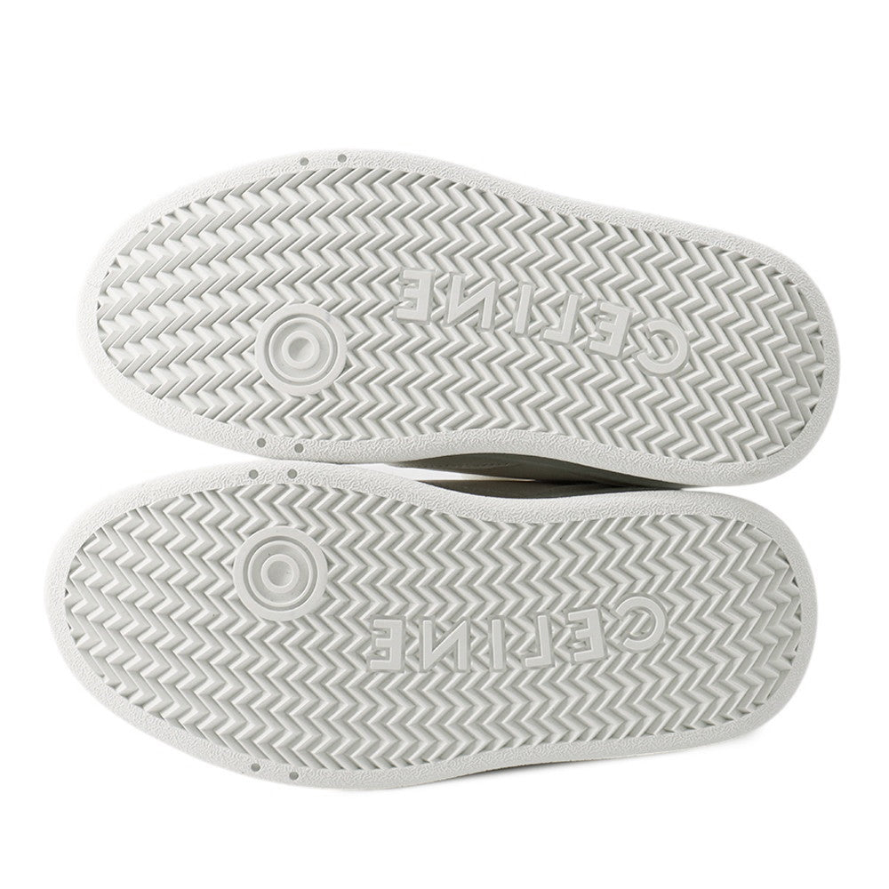 CELINE Triomphe Patch Block Wedge Sneakers Optic White366475189C.01OP Calf Leather Lining Textile Rubber Size 35
