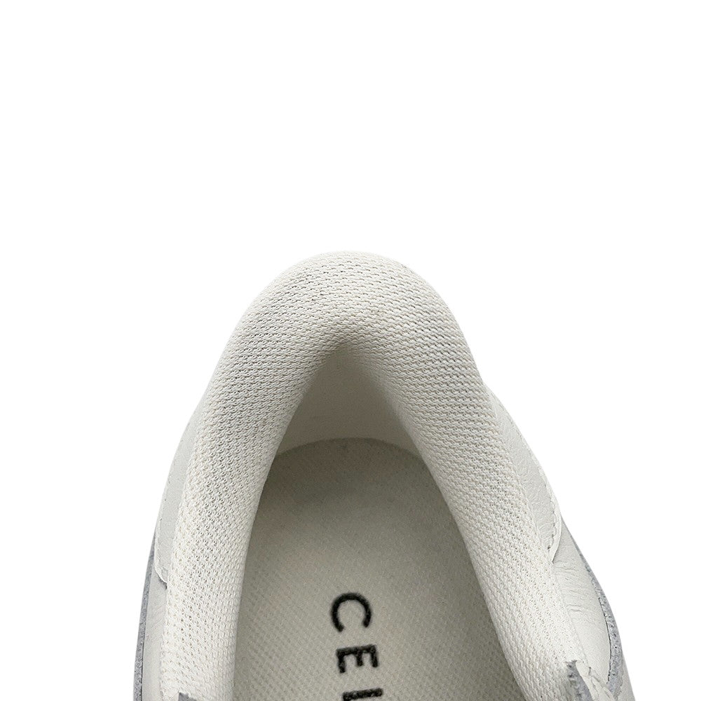 CELINE Triomphe Patch Block Wedge Sneakers Optic White366475189C.01OP Calf Leather Lining Textile Rubber Size 35