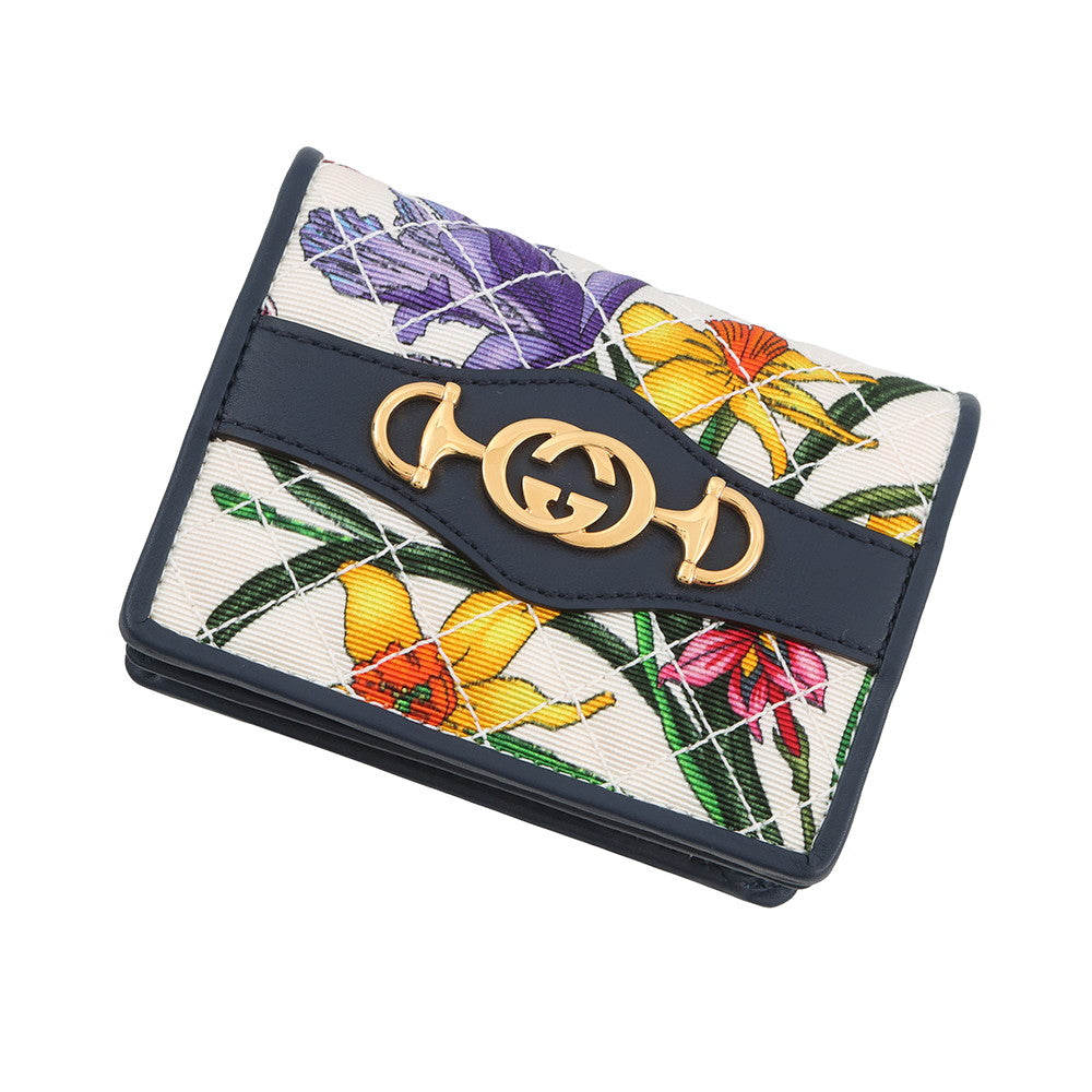 GUCCI Flora Zumi Compact Wallet White/Multicolor536353 Canvas/Leather