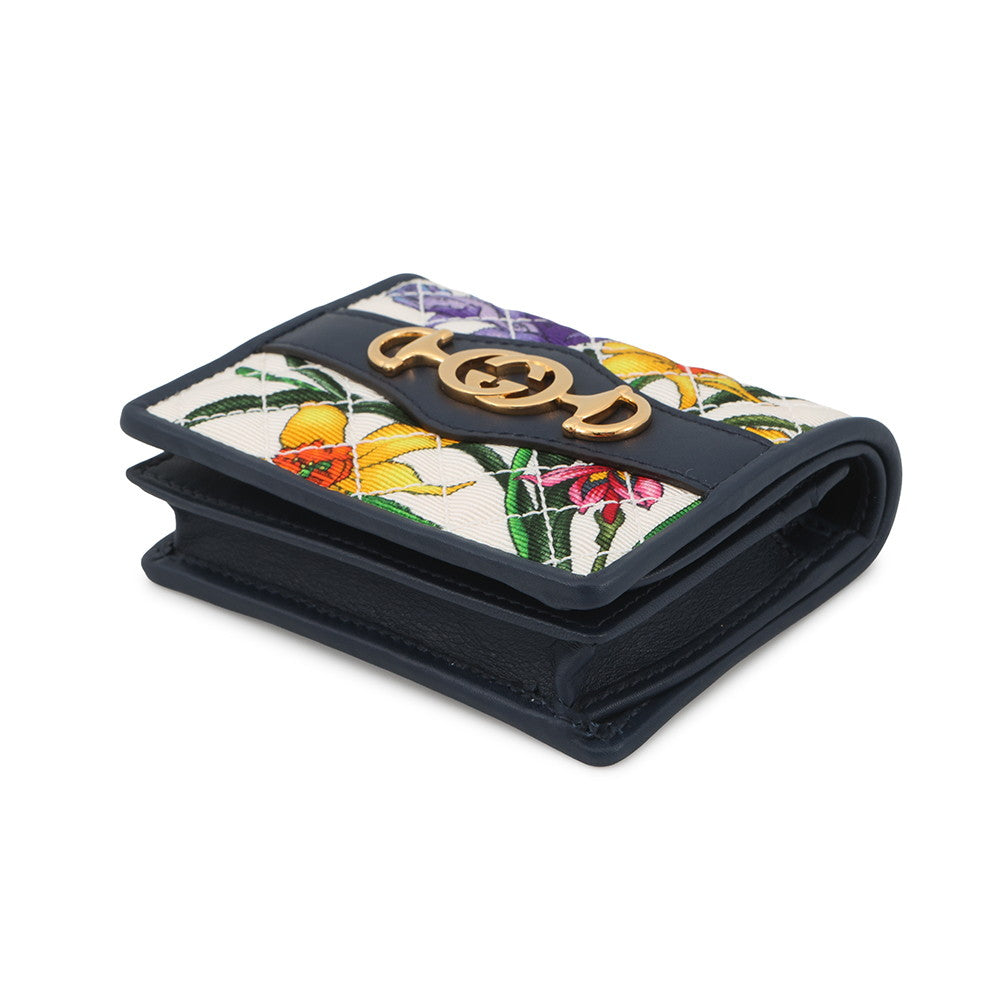 GUCCI Flora Zumi Compact Wallet White/Multicolor536353 Canvas/Leather