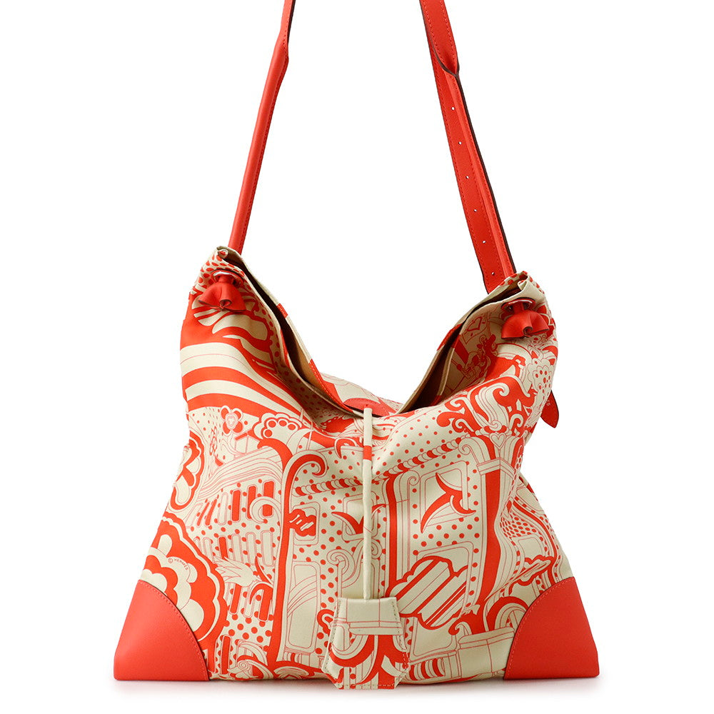 HERMES Silky City Fauve Le Righe Rainbow Orange Field Silk Swift Leather Size PM