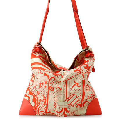 HERMES Silky City Fauve Le Righe Rainbow Orange Field Silk Swift Leather Size PM