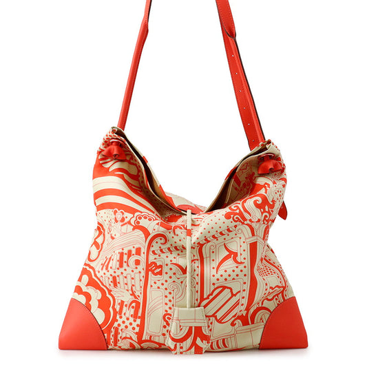 HERMES Silky City Fauve Le Righe Rainbow Orange Field Silk Swift Leather Size PM